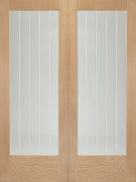 Internal Oak Suffolk Rebated Pair Of Doors With Clear Etched Glass