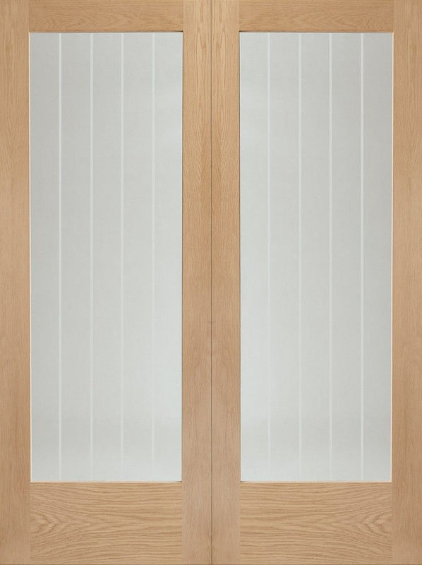Internal Oak Suffolk Rebated Pair Of Doors With Clear Etched Glass