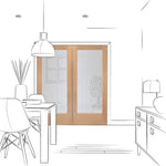 Internal Oak Suffolk Rebated Pair Of Doors With Clear Etched Glass