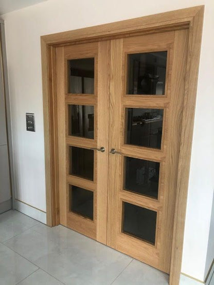 Internal Oak Vancouver Glazed Door With 4L Clear Glass Pre-Finished