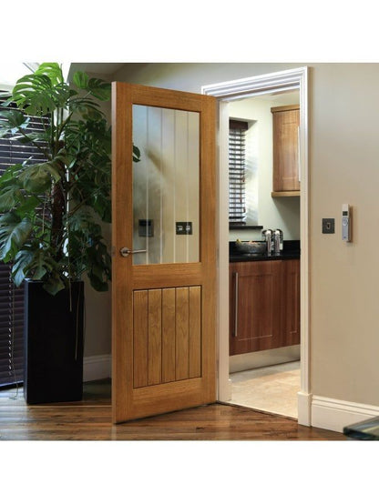 Liberty Internal Oak Thames Glazed Door Clear Glass With Etched Lines