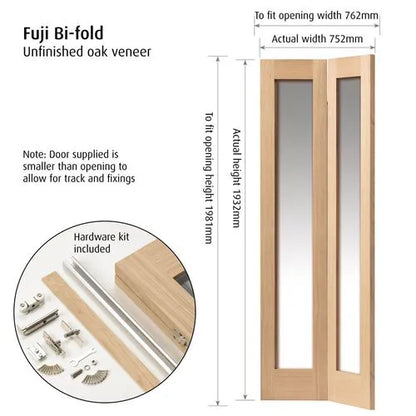 Liberty Internal Oak Fuji Shaker Clear Glass Bi-Fold Door