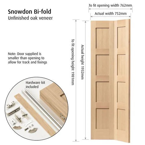 Liberty Internal Oak SNOWDON Shaker Panel Bi-Fold Door