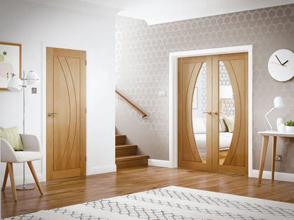 Internal Oak Salerno Glazed Pair Of Doors With Clear Glass