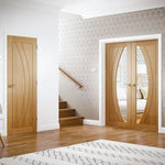 Internal Oak Salerno Glazed Pair Of Doors With Clear Glass
