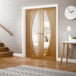 Internal Oak Salerno Glazed Pair Of Doors With Clear Glass