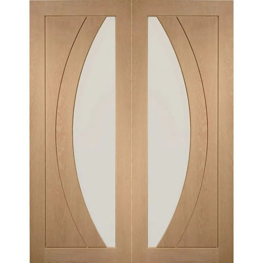 Internal Oak Salerno Glazed Pair Of Doors With Clear Glass