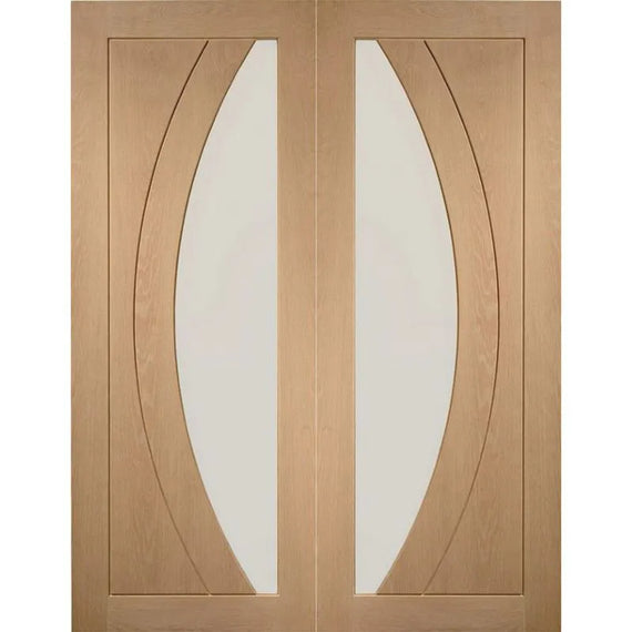 Internal Oak Salerno Glazed Pair Of Doors With Clear Glass